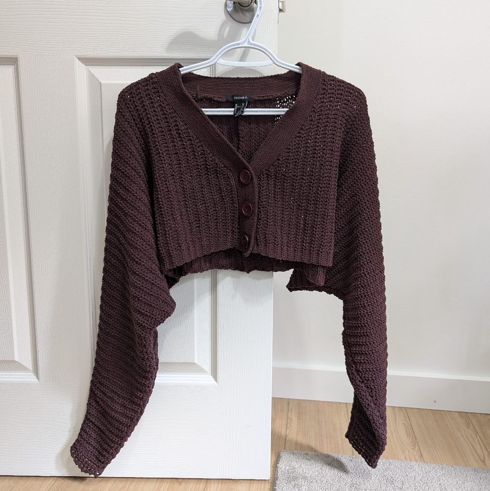 Forever 21 Burgundy Cropped Cardigan